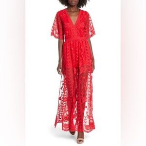 Socialite Long Red Lace Maxi Dress